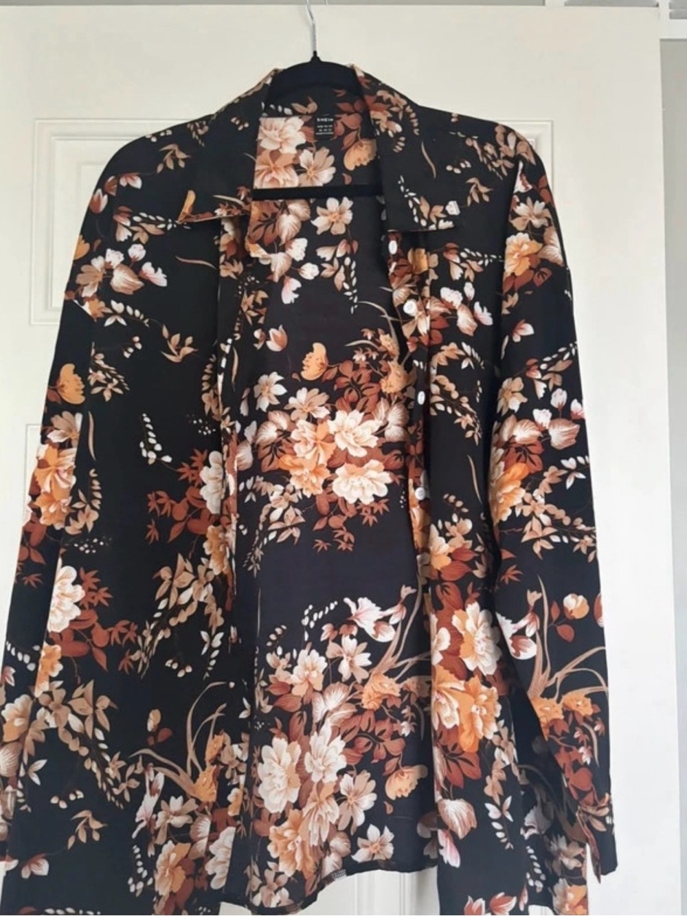SHEIN Black Floral Button-Up Blazer with Tan & Cream Accents